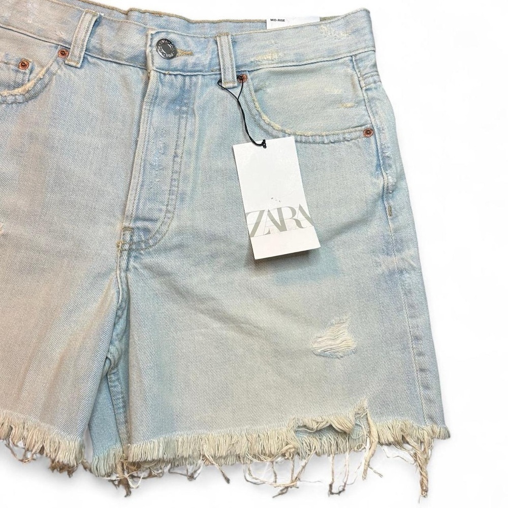 NWT Zara Boyfriend Bermuda Cutoff Shorts – Size 4 | Light Wash, High Rise